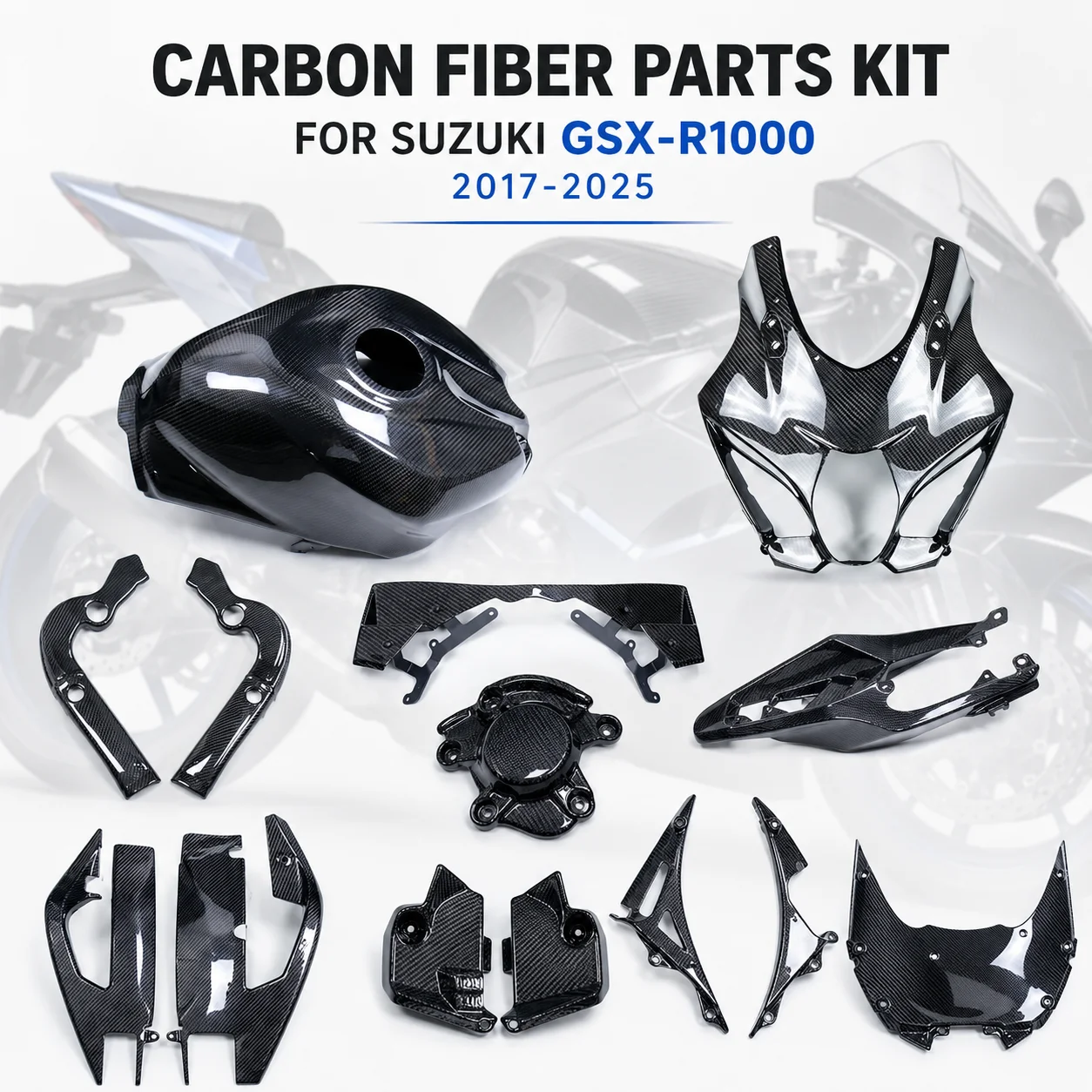 

Carbon Fiber Fairing Cover Parts Tank Seat Frame Engine Swingarm Kit for Suzuki GSX-R1000 GSXR1000 2017-2025 Motorcycle Parts