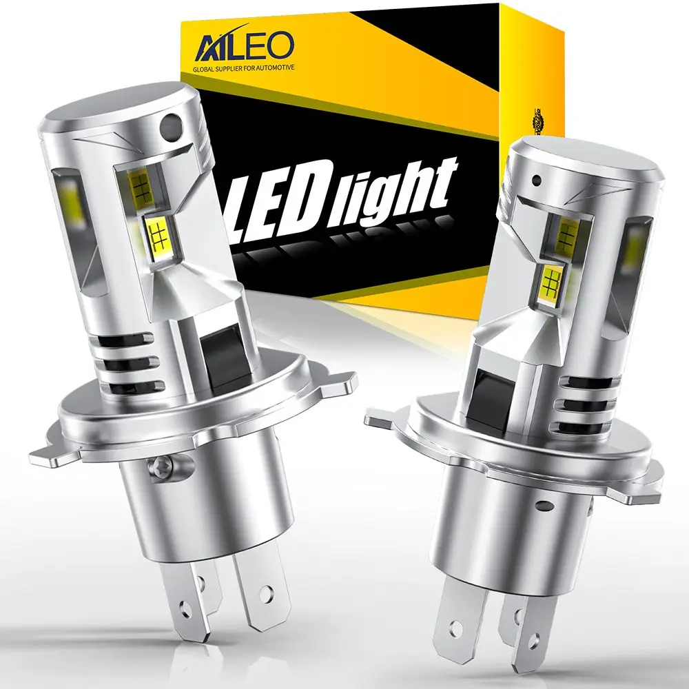 AILEO 2 PCS H4 LED Headlight Bulbs 20000LM 80W Pair 6500K White Three-Sided LED H4 Cooling Fan Car Headlight Bulbs