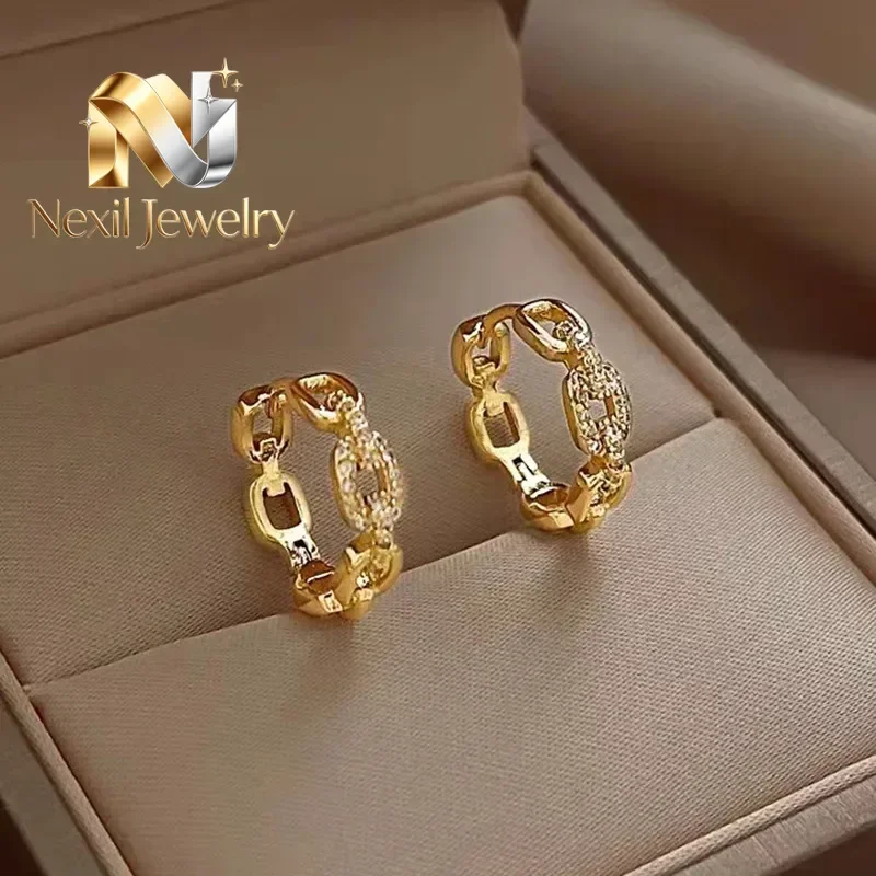 Nexil Jewelry  24K Real 9999 Gold Interlocking Earrings with Simple - elegant Style for Ladies