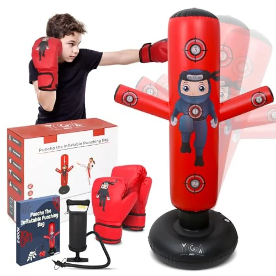 حقيبة PUNCHO The Punching لـ: مجموعة حقائب ملاكمة ثابتة 3-12 - 63 أكياس ملاكمة قابلة للنفخ للأطفال 3-8 مع مضخة قفازات وكتاب إلكتروني - Fas #1