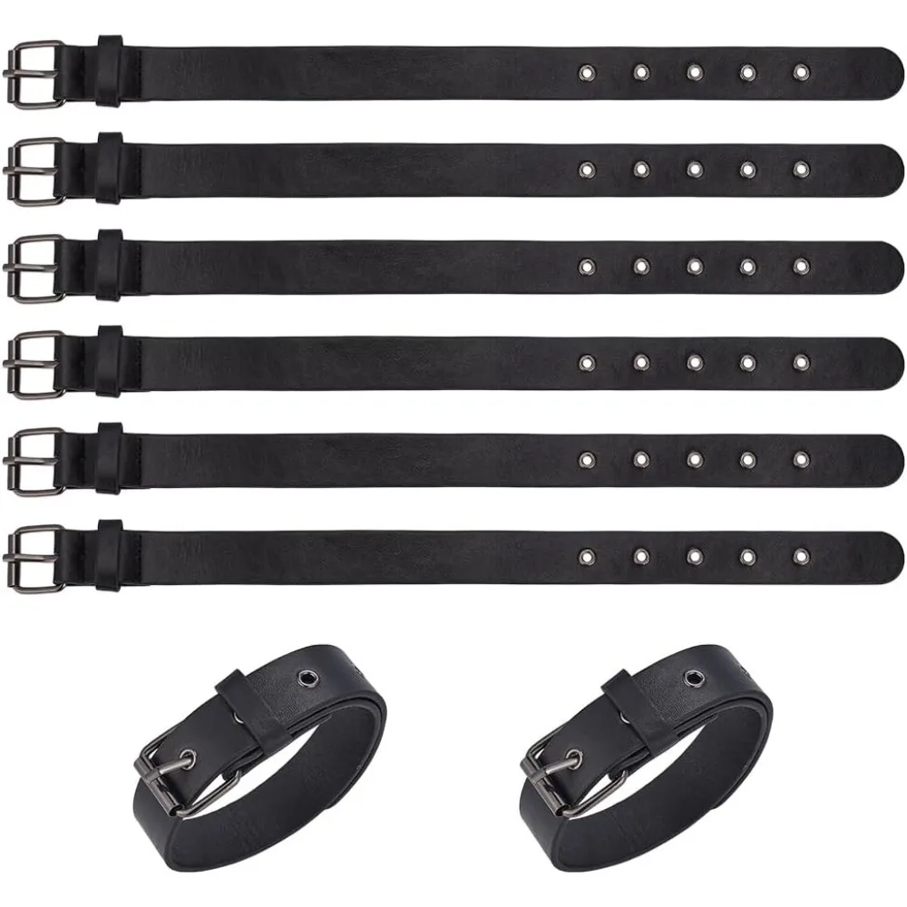 

8 Pcs Traditional Kilt Extender Straps Leather Cuff Belt Buckles 1x16 inch Black PU Leather Adjustable Belt with Metal Square