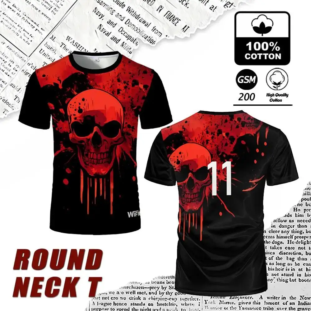 

Personality Cool Skull 3D Printed T-shirt WIFRU Men's Comfortable Cotton Short-sleeved Tops Rock Punk Style Fashion Streetwear