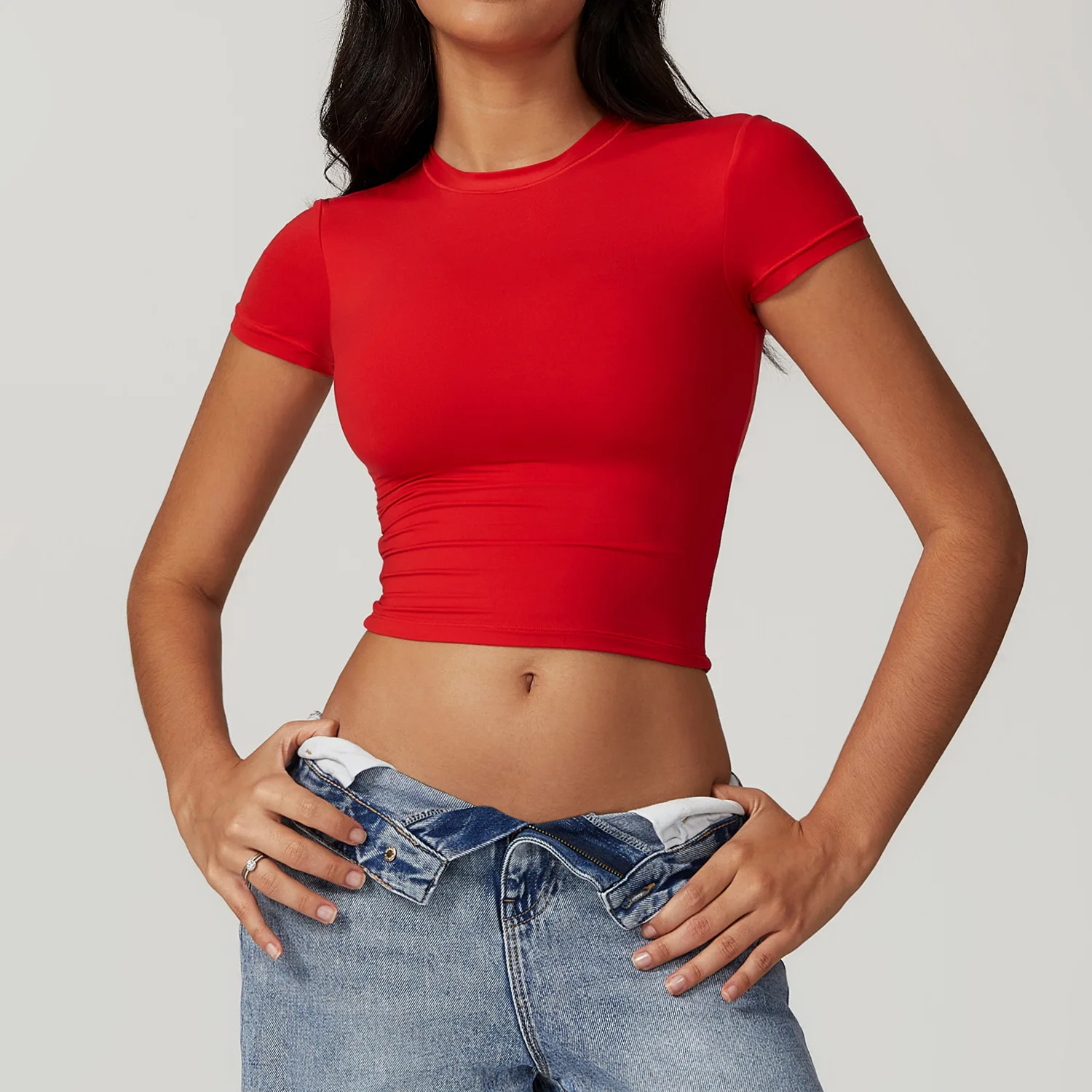 Fitting Quick Drying Fitness Yoga Top Running Pilates Exercise Sport Short T-shirt Short Sleeved Stretch Baby Tee Leisure shorts