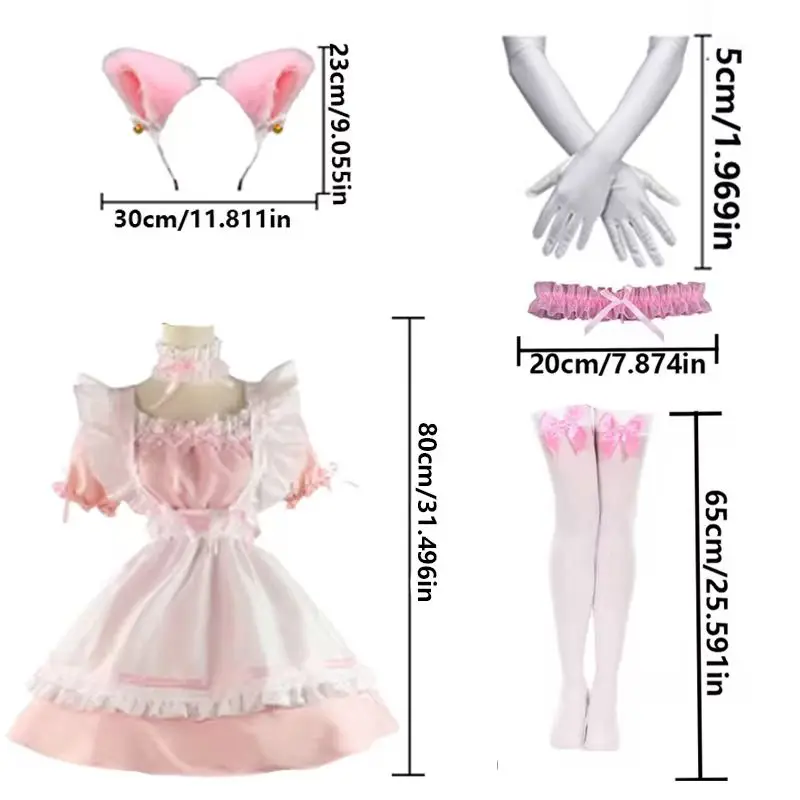 Kostium Króliczka PESENAR Damski Strój Dziewczęcy Kombinezon z Guzikami w Kroku Onesie Body Cosplay Kostium Futrzane Uszy Kota Rękawiczki Skarpetki Zestaw