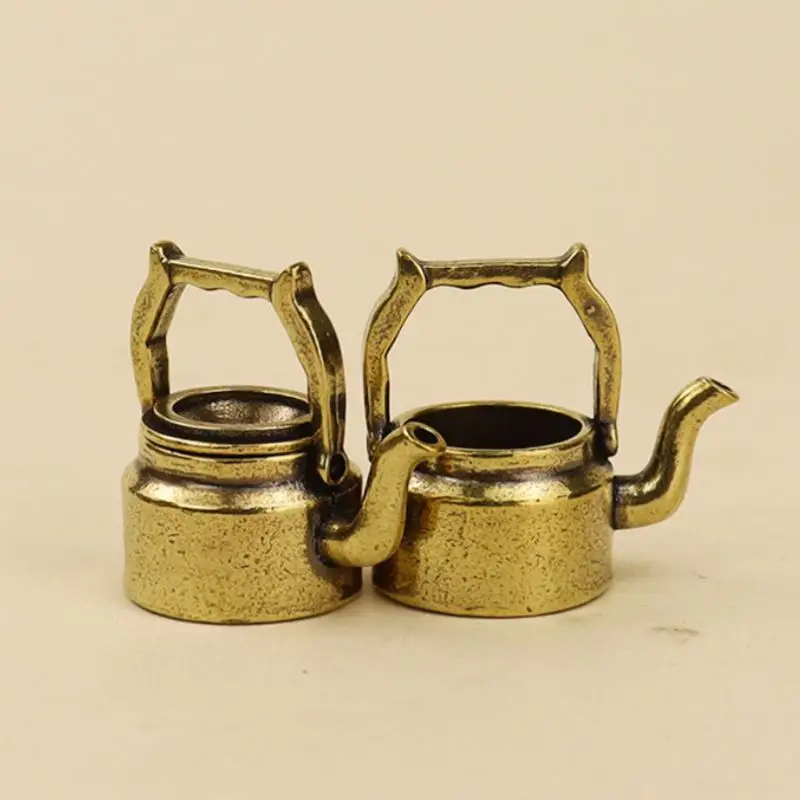 Adorno de Escritorio, Mini Tetera de Cobre Antiguo, Quemador de Incienso de Bolsillo, Accesorio Decorativo Retro de Latón para el Hogar