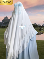 Ramadan Long Chiffon Ruffle Khimar Abaya Muslim Niqab Big Scarf Islam Prayer Clothes Eid Djellaba Double Layered Turban Hijabs