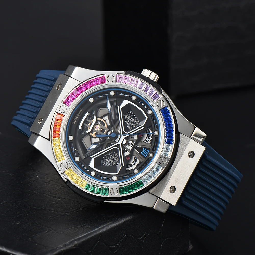 OUMASHI 44.5mm Light Luxury Style Mechanical Watch 316L Stainless Steel Luminous 8215 Automatic Mechanical Waterproof Watch
