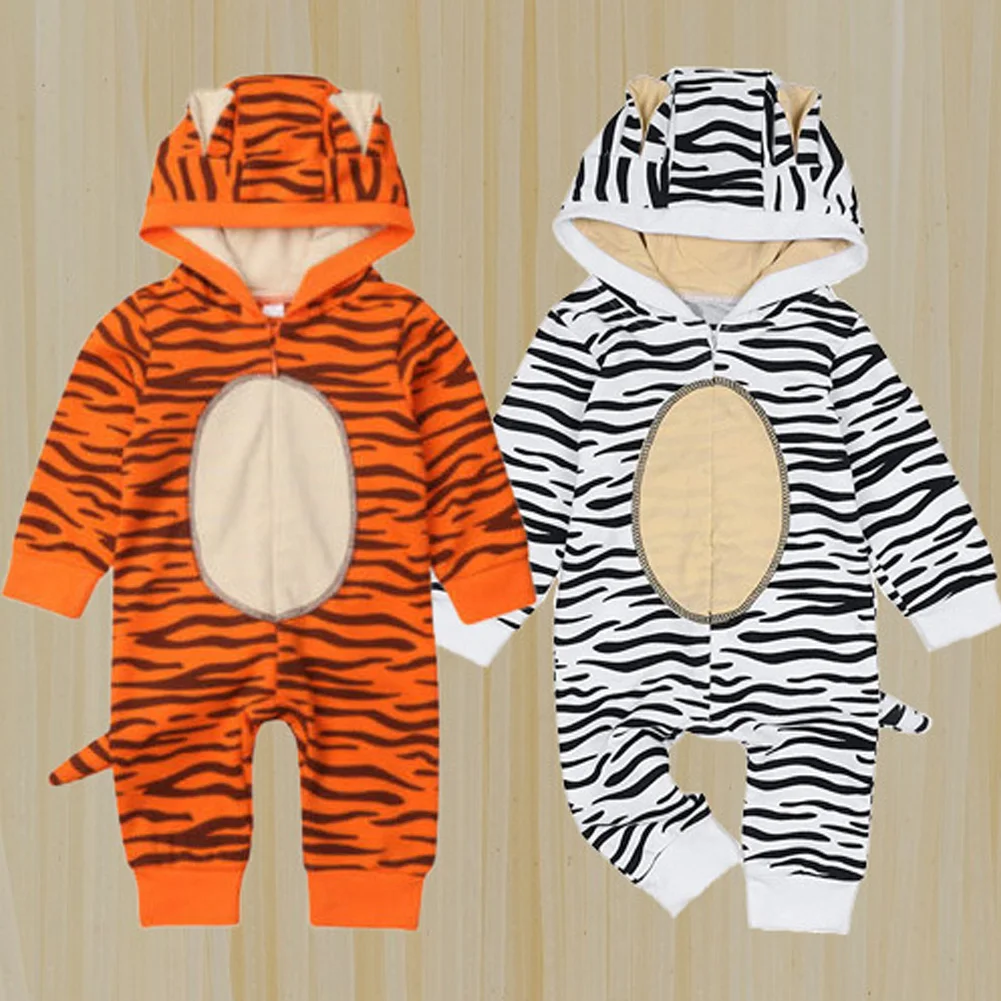 Boys And Girls Romper Baby Simple Cute Tiger Printing Hooded Long-sleeved Crawling Clothes Jumpsuit Baby/Infant Playsuit Clothes