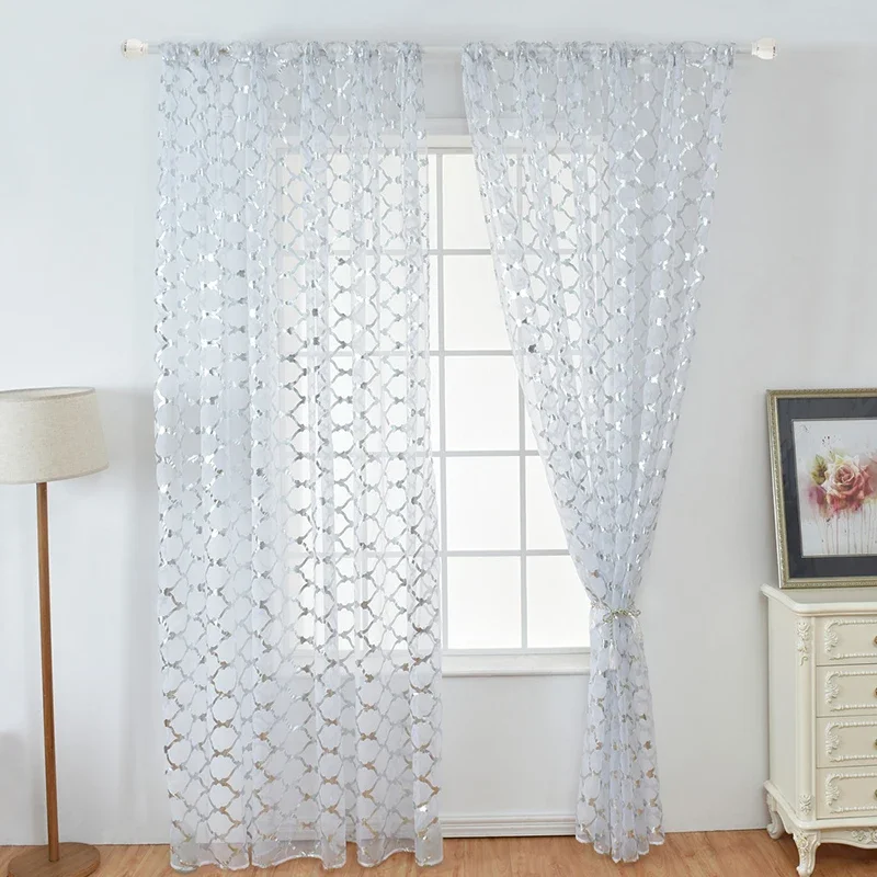 Hot Stamping Curtain Luxury Curtains for Living room Vertical Curtains silver tulle wedding decoration curtain cortinas