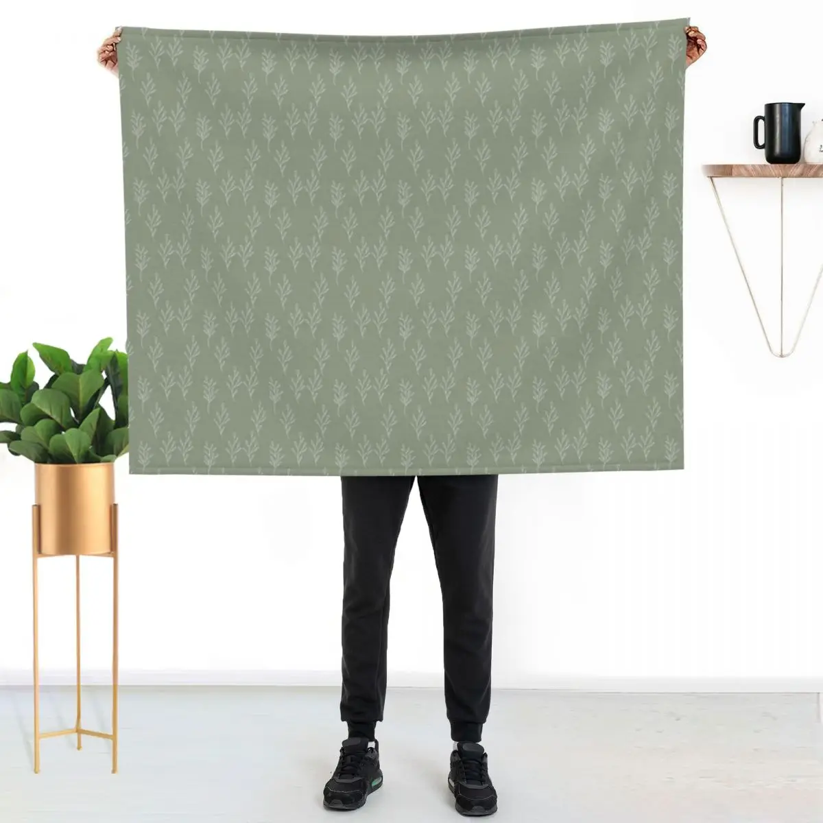 Little Branches in Sage and White Throw Blanket Single Vintage warm winter For Decorative Sofa Flannel Quilt Blankets