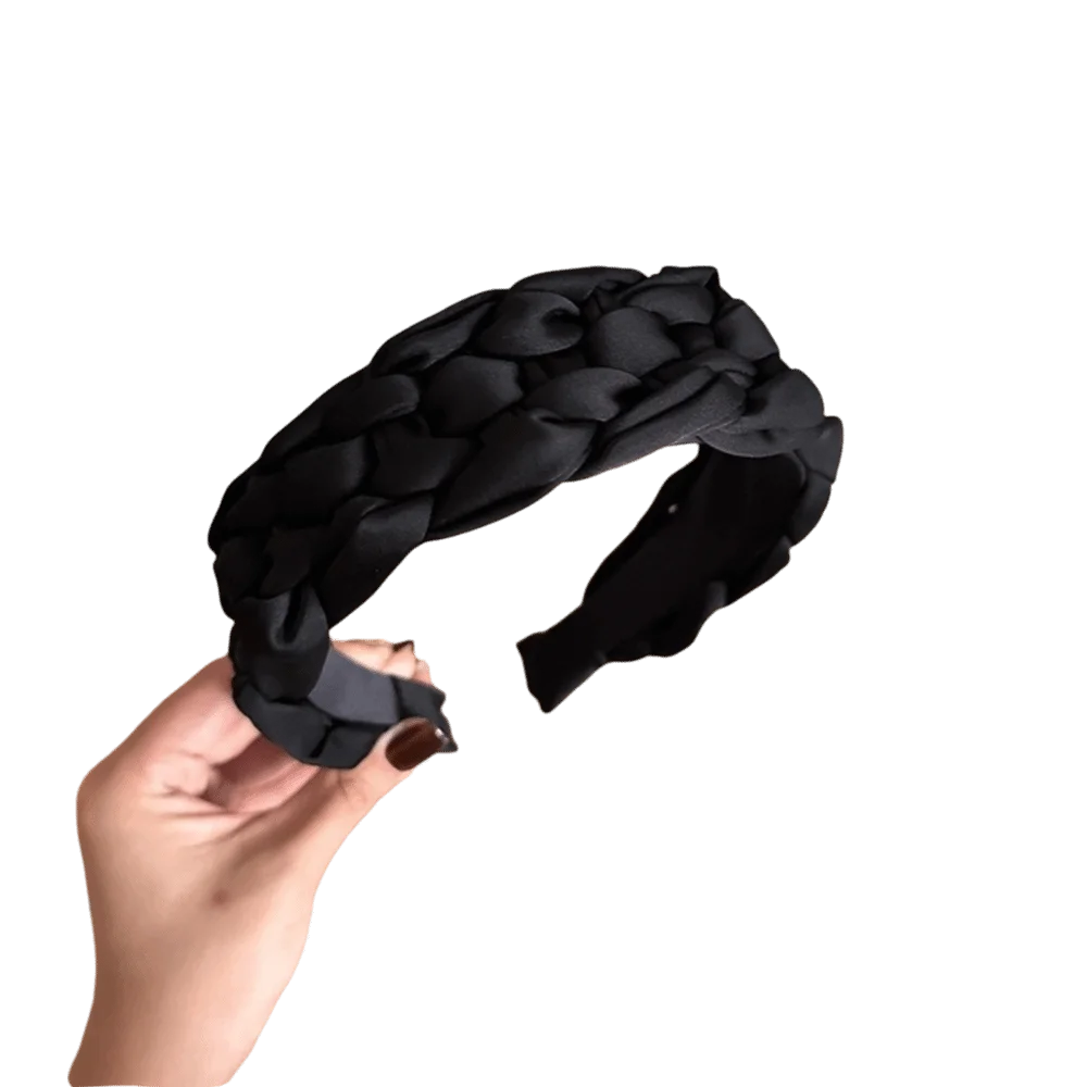 

Атласная плетеная повязка для волос ручной работы с мягкой подкладкой, широкая черная повязка на голову, утолщенный корейский стиль, женский обруч на голову, женский