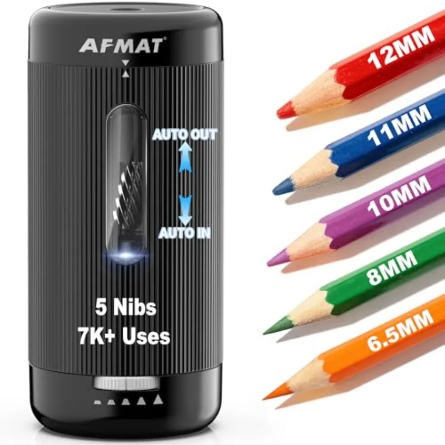 

Электрическая точилка для карандашей с автоматической подачей и вытягиванием, 5 насадок, более 7000 использований, полностью автоматическая, для класса, перезаряжаемая, без участия рук