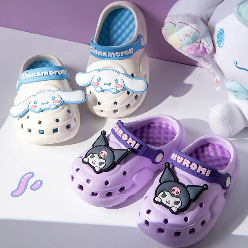 Kawaii My Melody Cinnamoroll sandal anak aksesoris sepatu kartun Kuromi kamar mandi Outdoor sandal pantai Non Slip hadiah anak perempuan