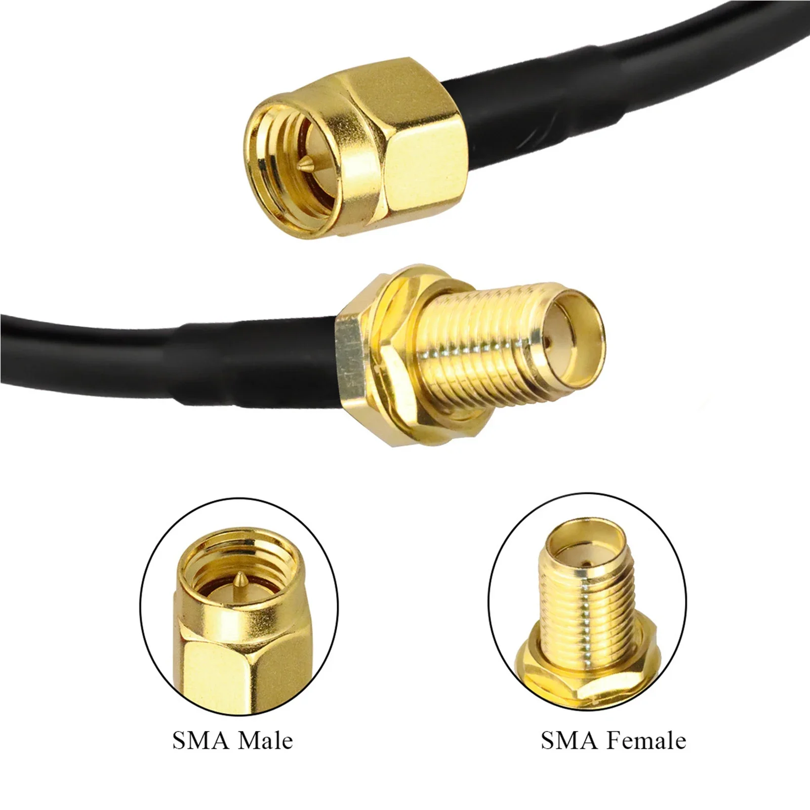 RG58 Extension Cable SMA Male to SMA Female Coaxial Cable  Low Loss RF Coax Assembly Cable 30cm 50cm 1M 2M 3M 4M 5M