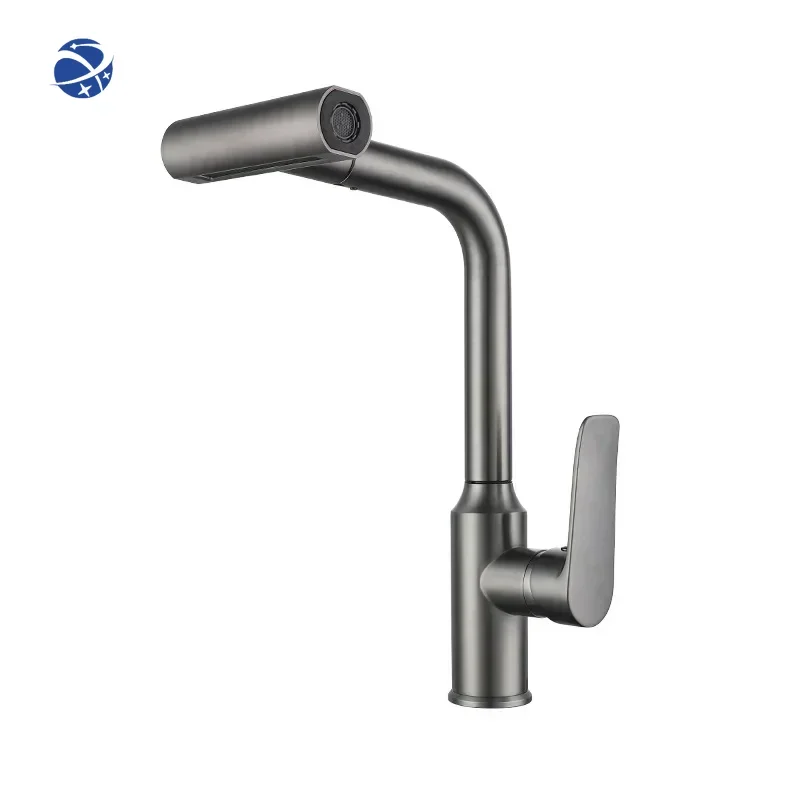 

2023 New Design Grey Rainfall Waterfall Tap, Brass Hot and Cold Water Kitchen Sink Faucet with Pull Out Spray Mixer Rain Sprayer