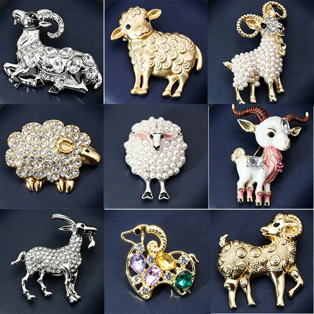 Goat Animal Brooch Fashion Rhinestone Goat Pin Women'S Goat Brooch Three Dimensional For Lapel Scarf Dress