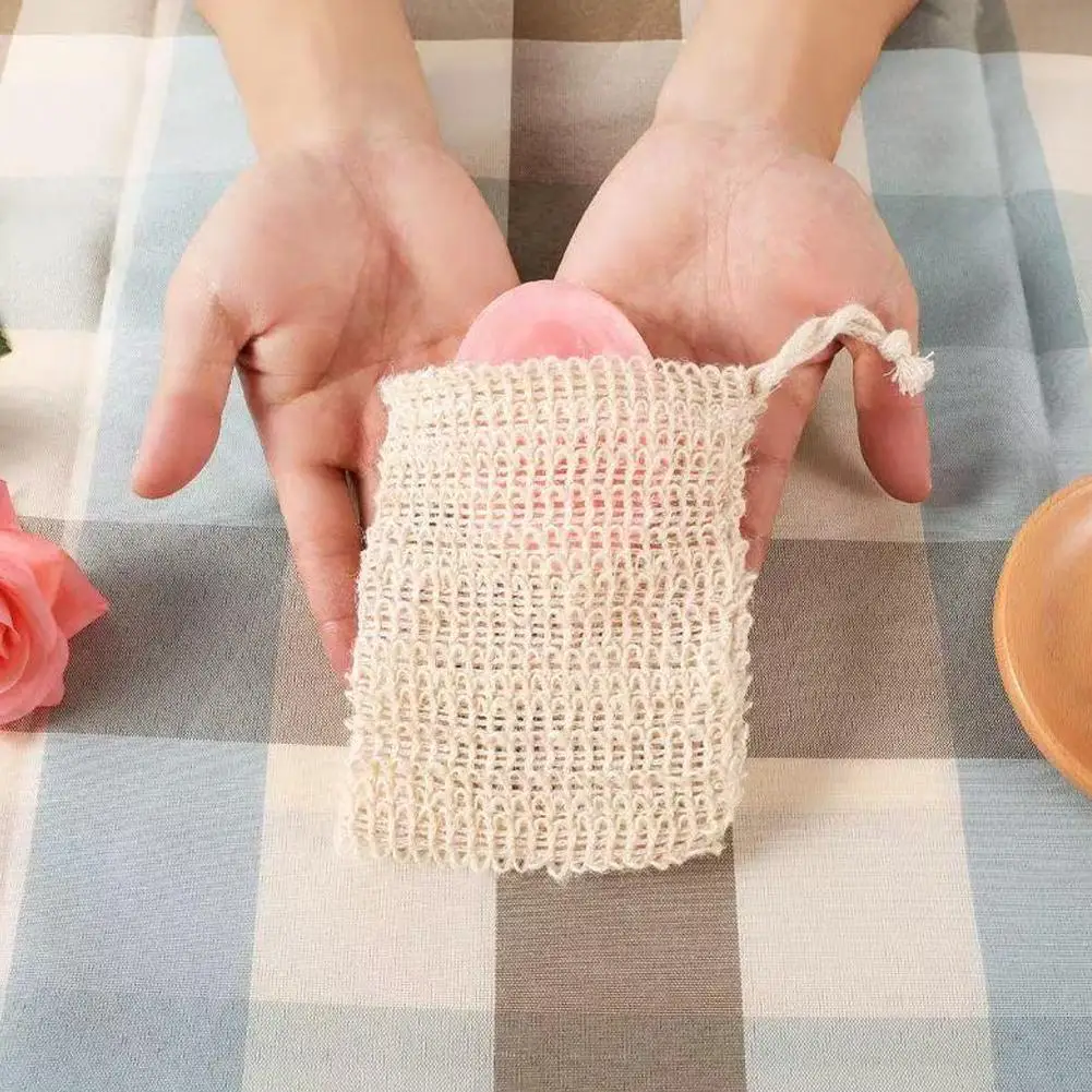 Natural Cotton Linen Foaming Soap Bag Saver Net Mesh Massage Exfoliator Pouch Bathing Bubble Maker Cleaning Tool 1/2/5pcs