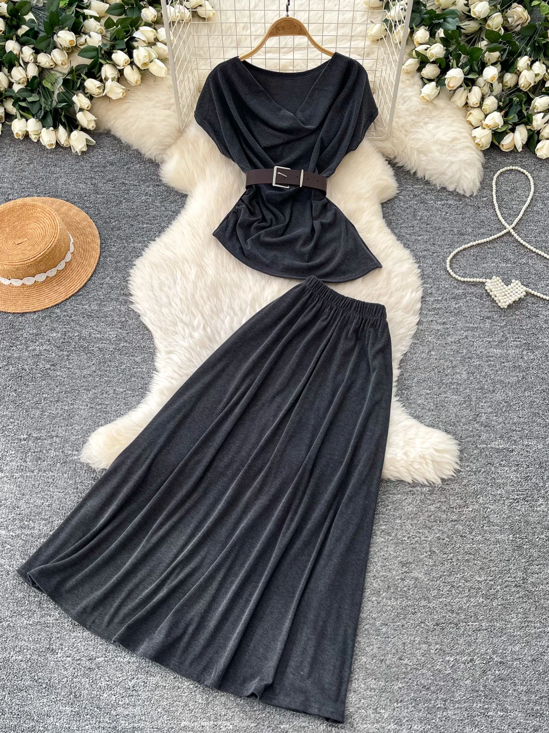 

High Waist Slim Fit Asymmetrical Top And Skirt Set Commute Style Women's Summer Two-Piece Suit Casual Office Fashion