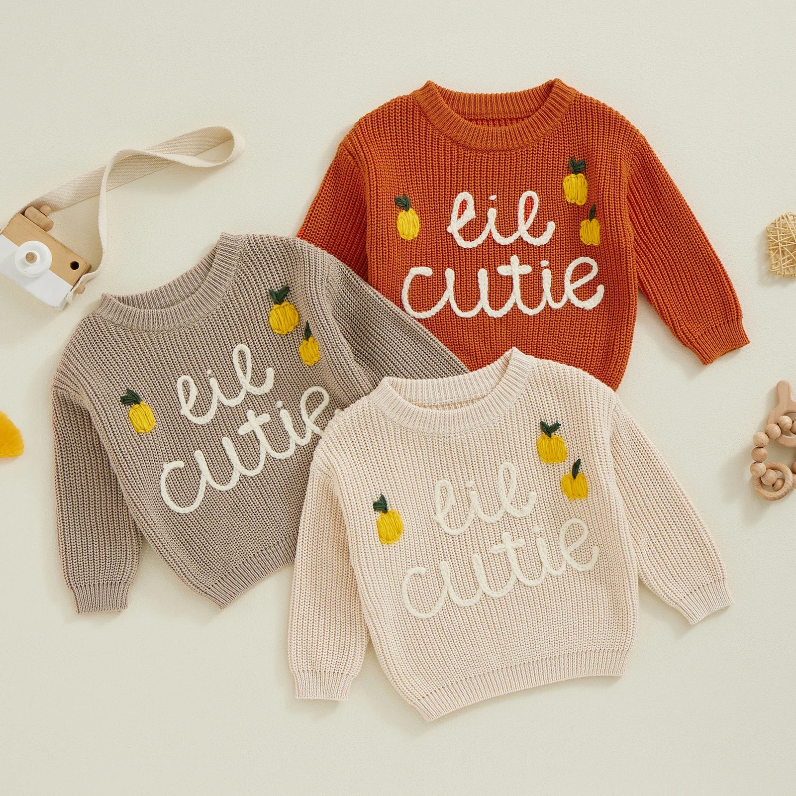 Toddler Baby Girl Boy Lemon Embroidery Jumpers Knitted Sweater Warm Long Sleeve Pullover Children Knitwear Children Outfit