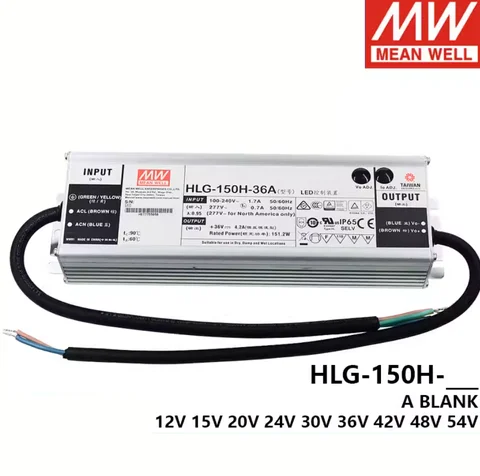 MEAN WELL-Controlador LED de corriente constante, voltaje constante de 150W, HLG-150H-A, 12V, 15V, 20V, 24V, 30V, 36V, 42V, 48V, 54V