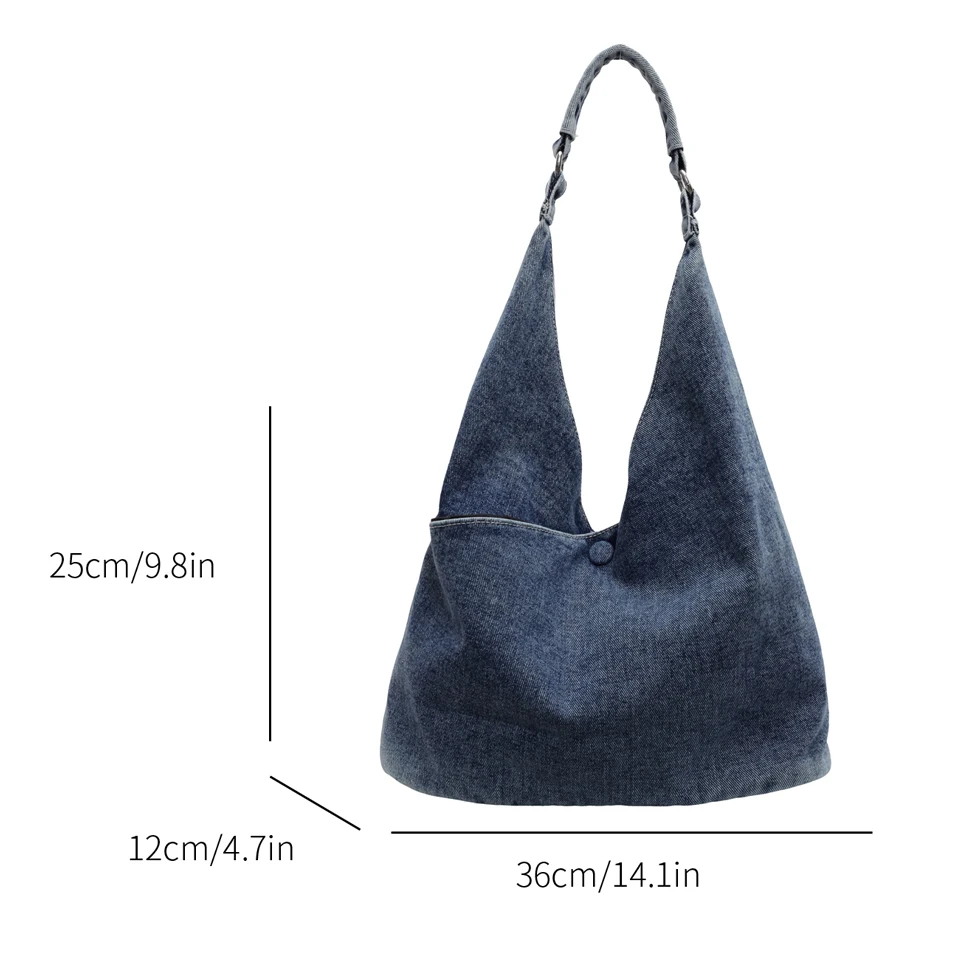 Imagem -06 - Bolsa de Ombro Denim Monocromática para Mulheres Bolsas Jeans Eco Messenger Shopper Tote Coreano Designer Hobos Canvas Novo Y2k