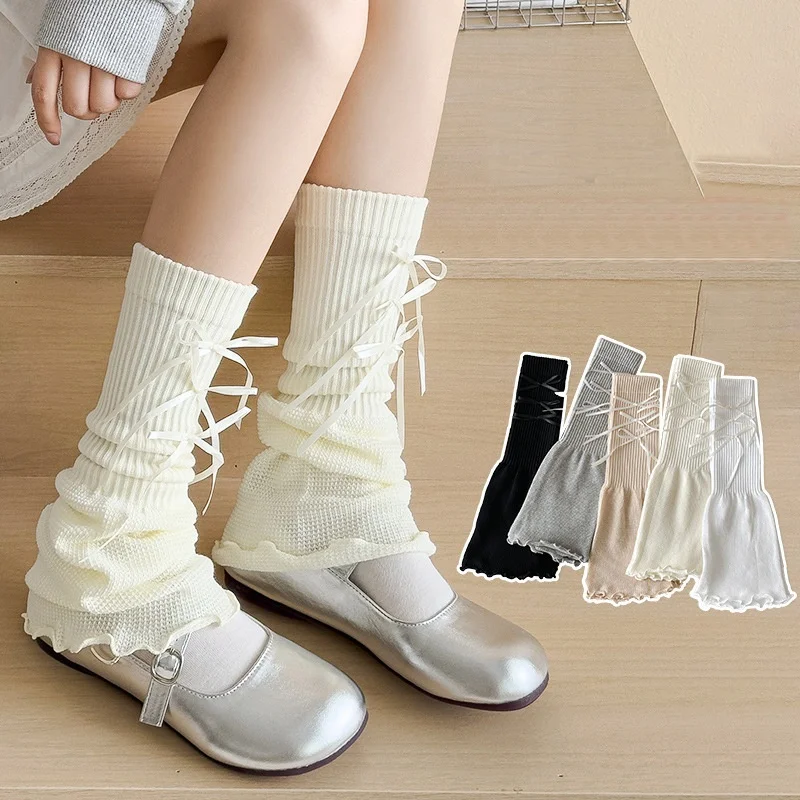 Autumn Ballet-style Leg Warmers For Girls Fashoin Ribbon Bow Children Teenager Leg Covers Soft Sweet Princess Girl Calf Socks