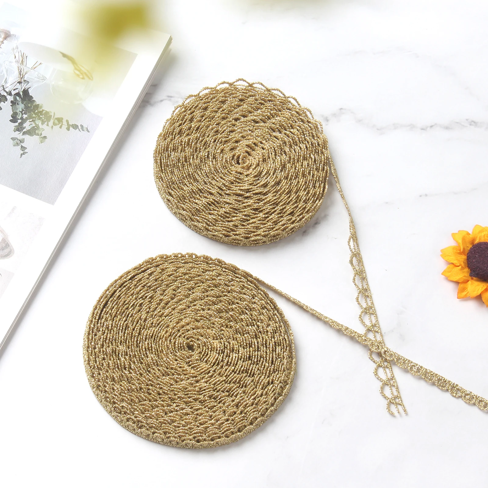 2 Design Gold Lace Trim Gold Gimp Trim Gold Metallic Trim for Sewing, Cake, Headband, Bracelet, Bag,Cake Fringe, Wedding Dress