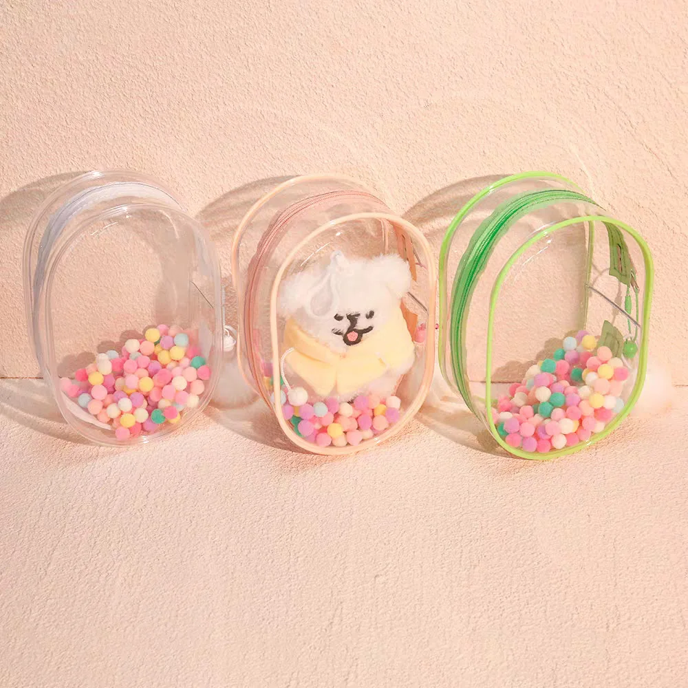 1Pc Cotton Doll Protective Bag Dustproof Outward Bag Cover PVC High Transparent Holder Cute Round Zipped Clear Bag Accessories