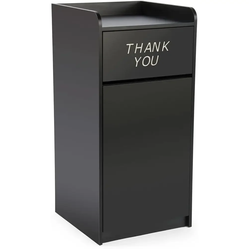 

36 Gallon Stainless Steel Food Waste Bin with Door and Tray Holder in Black Melamine Finish