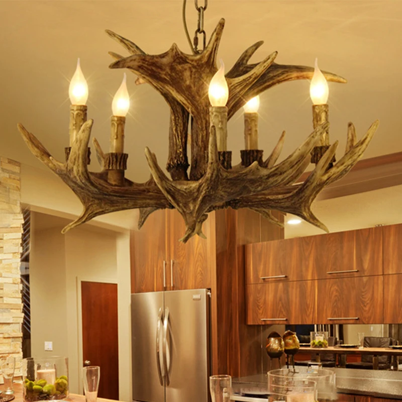 

TEMAR Modern Antler Chandelier Light LED Creative Retro Resin Pendant Lamp Fixtures for Home Living Dining Room Bar Cafe