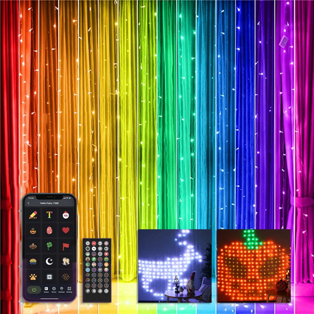 

2023 New LED RGB Smart Curtain String Light for Window Curtains Decoration Programmable DIY Picture Fairy Lights APP Control