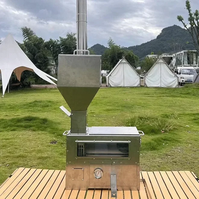 

Outdoor Camping BBQ Stove 304 Stainless Steel Portable Firewood Stove with Oven Camping Tent Heating Pellet Stove