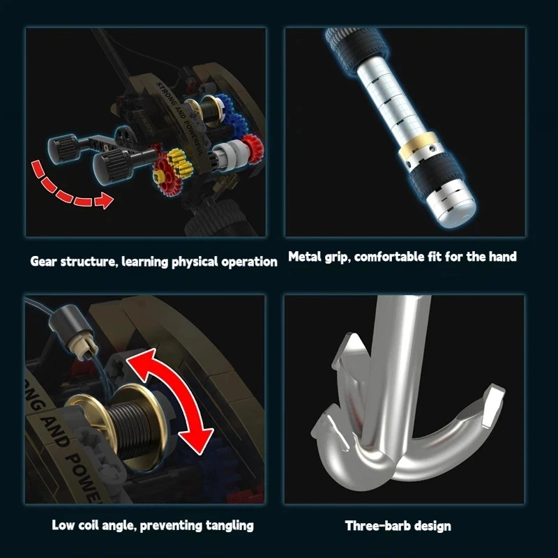 425 Piezas, Bloques de Construcción de Modelo de Carrete de Pesca/ Caña de Pescar, Juguetes MOC, Divertidos Ladrillos de Ensamblaje de Pesca, Herramientas de Pesca Realistas, Regalos para Niños