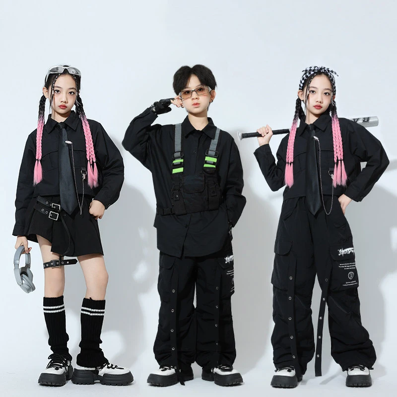 

2026 Boys Girls Jazz Dance Costume Kids Cool Hip Hop Clothing K-pop Stage Outfits Children'S Ballroom Dance Suits XS10886