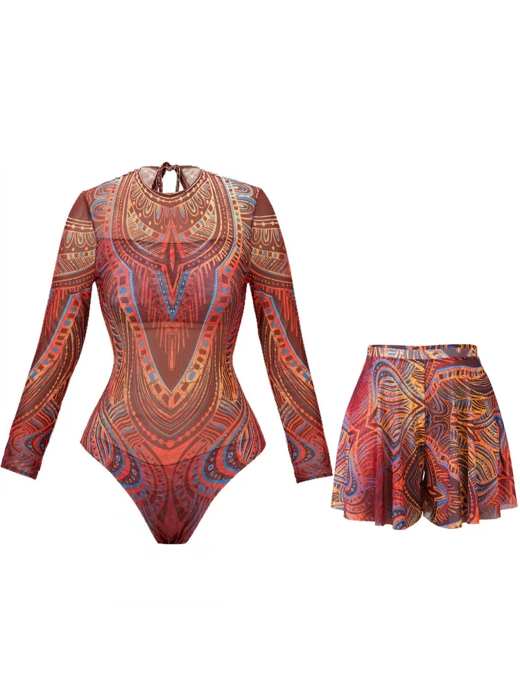 

Mesh High Waist Sexy Swimsuit Women Summer Bathing Suit Bikini Set Long Sleeve Swimwear Beach Swimming Suit For Female Купальник
