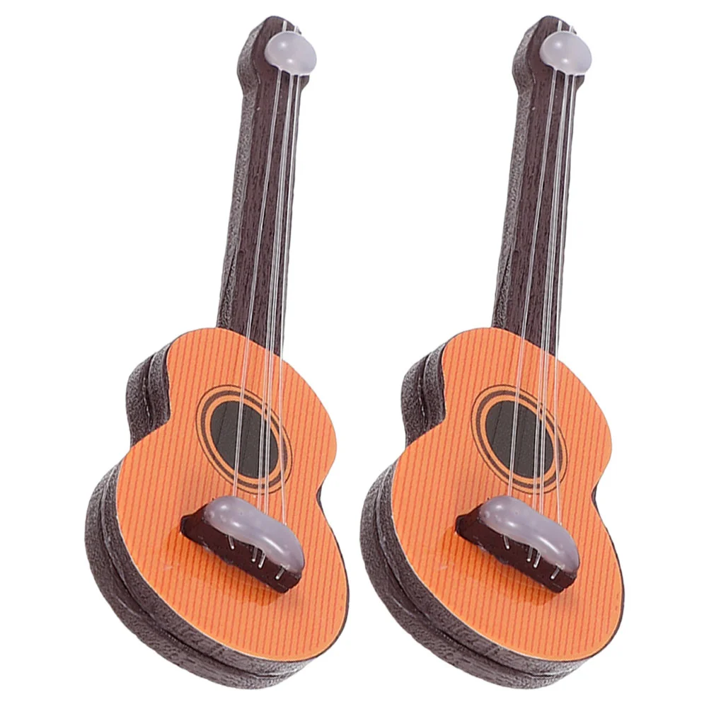 2 Pcs Simulation Guitar House Mini Accessories Pretend Play Crafts Photography Props Light Brown Small Model