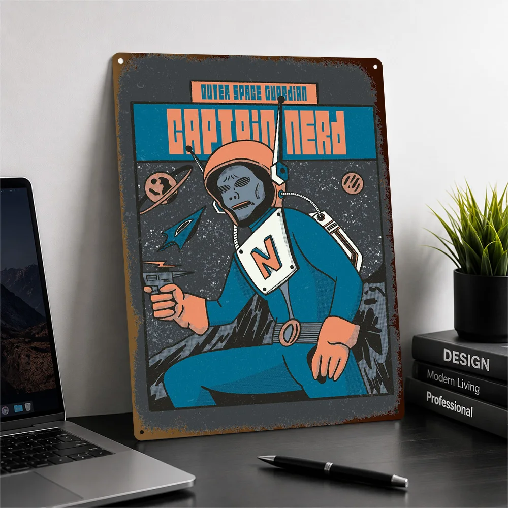 Captain Nerd Space Explorer Aluminum Poster Vintage Graphic Wall Art For Gaming Room Customized Metal Sign Housewarming Gift