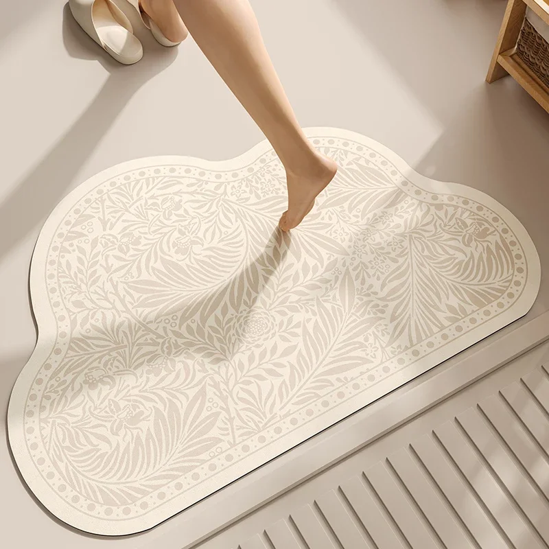 Bathroom floor mat cloud shaped diatomaceous earth quick drying mat, anti slip foot mat at the bathroom entrance, dirt resistant