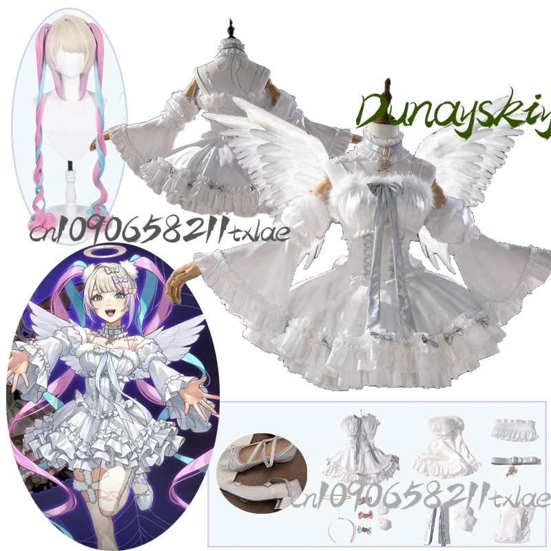 

Rain Ame ‌NEEDY GIRL Women Cosplay Costumes Wig Props Shoes OVERDOSE Angel White Lolita Dress Stage Carnival Halloween Cosplay‌
