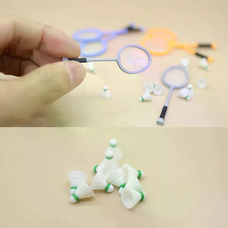 1/12 Poppenhuis Miniatuur Simulatie Mini Badminton Racket Set Model Voor Poppenhuis Decor Kids Fantasiespel Speelgoed Gift