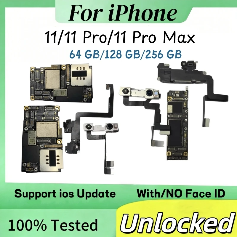 Placa base completamente desbloqueada para iPhone 11 Pro Max con/sin Face ID, actualización de iOS para iPhone 11 Pro, placa lógica limpia con iCloud.