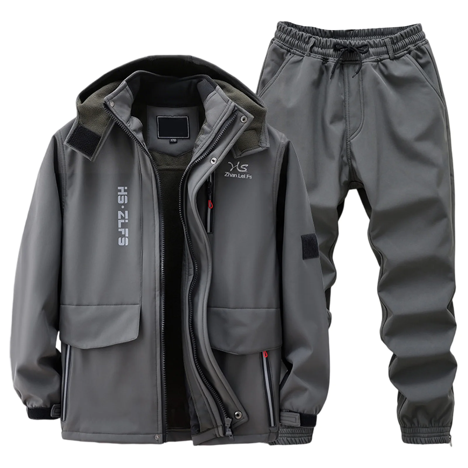 두꺼운 플리스 야외 등산복 남성용 방풍 방수 따뜻한 재킷과 바지 세트 가을 겨울 하이킹용