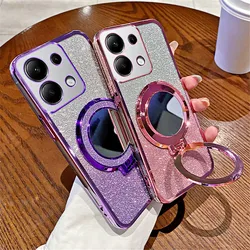 Mirror Luxury Plating Magnetic Stand Glitter Case For Xiaomi Redmi Note 13 12 12S 11 11S 10 10S 9 9S 8 Pro Plus Pro+ 4G 5G Cover