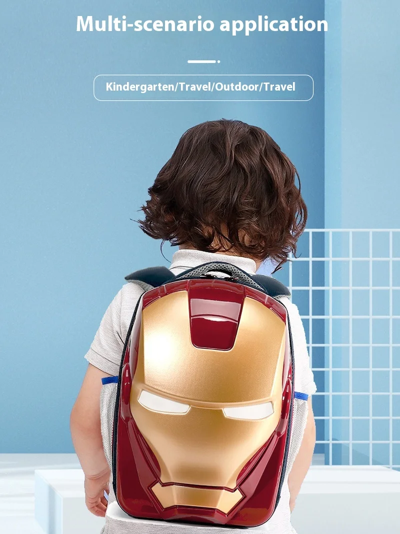 Disney Iron Man Spider-Man Schoolbag para crianças, mochila 3D estereoscópica para jardim de infância, escola primária luminosa bonito