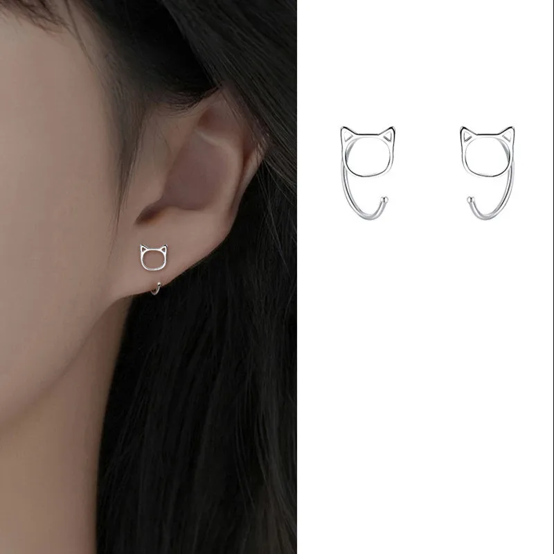 925 Silver Needle Cat Shape Stud Earring For Women Girls Party Birthday Jewelry Gifts eh2196