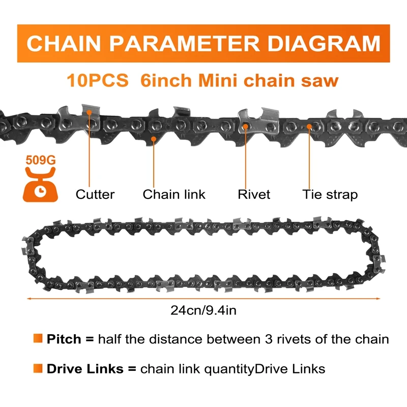 10 peças 6 Polegada corrente afiada e conjunto de trilho guia para mini serra ferramenta de hardware de corrente especial corrente de serra
