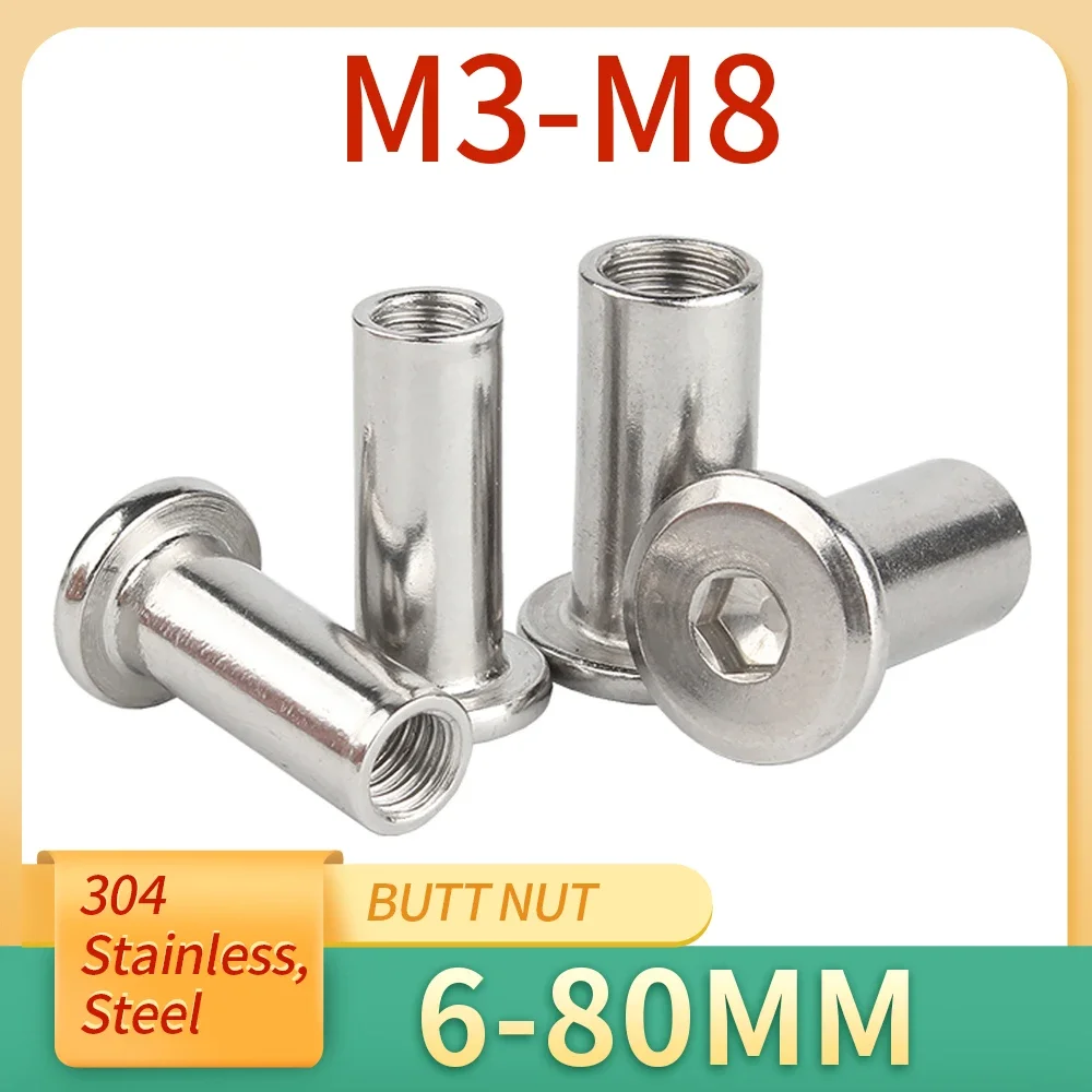 

10Pcs M3 M4 M5 M6 M8 Large Flat Hex Hexagon Socket Head Rivet Connector Insert Joint Sleeve Cap Butt Nut 304 Stainless Steel