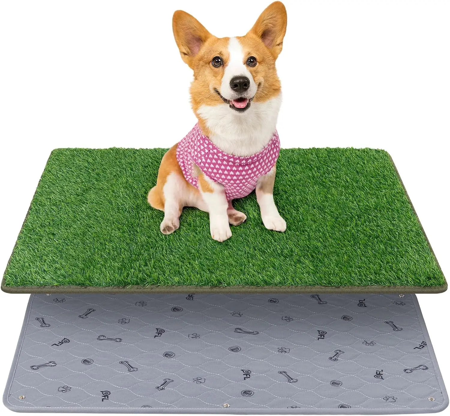 Dog Grass Mat with Pee Pad, Small Dog Litter Box Indoor Artificial Turf Grass Puppy Potty Training Pads Doggies Washable Reusabl