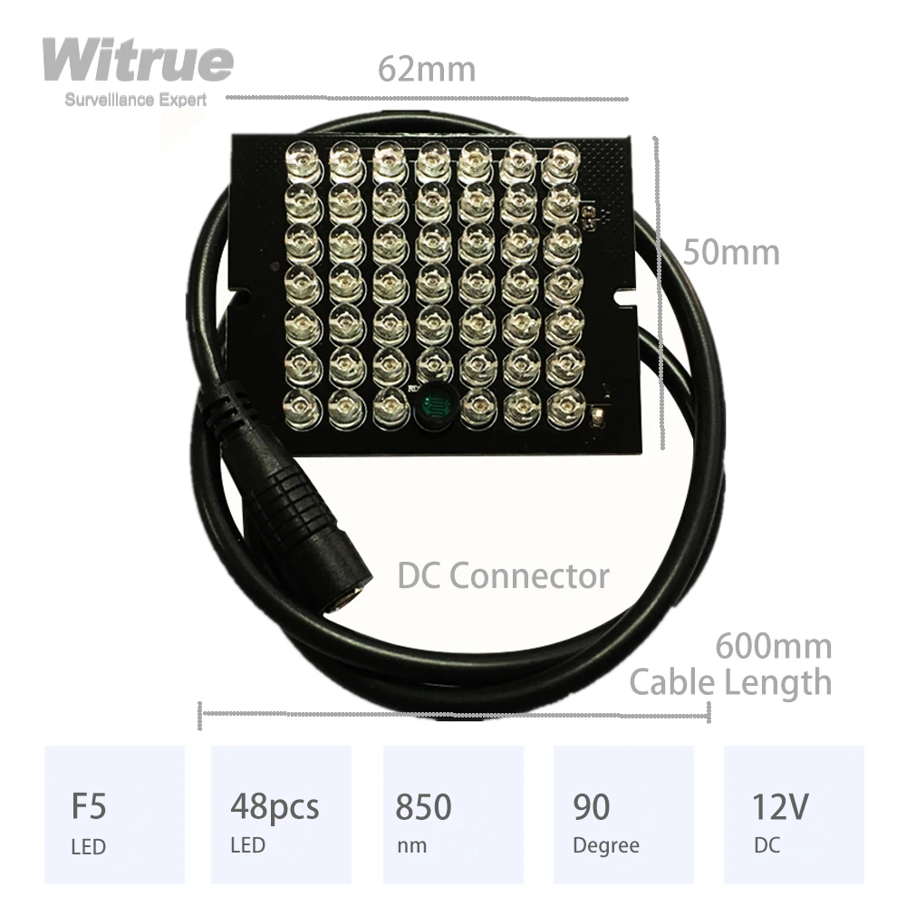 850nm 90 Degree CCTV Accessories Infrared Light 48 Grain IR LED Board for Surveillance Security Camera Night Vision