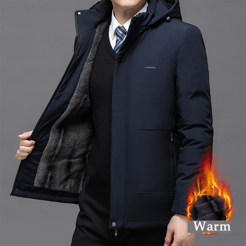 Men\'s Clothes In Winter 2024 New Warm Cotton-padded Clothes Casual Fashion Detachable Hat Windproof Plush Cotton-padded Jacket